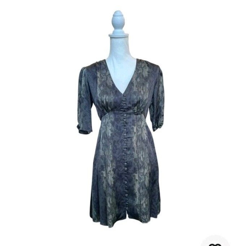 ALLSAINTS Women Size 0 Black Gray Snake Print Button Front Dress UK 4 EU 32 @M3